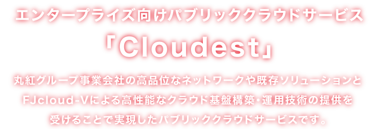 エンタープライズ向けパブリッククラウドサービス「Cloudest」丸紅グループ事業会社の高品位なネットワークや既存ソリューションとニフクによる高性能なクラウド基盤構築・運用技術の提供を受けることで実現したパブリッククラウドサービスです。